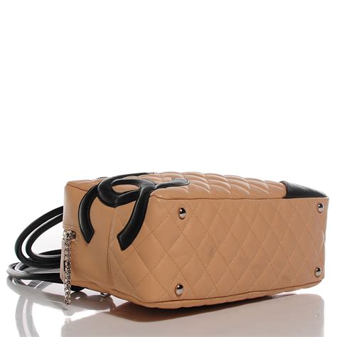 CHANEL Calfskin Quilted Large Cambon Bowler Beige Black 